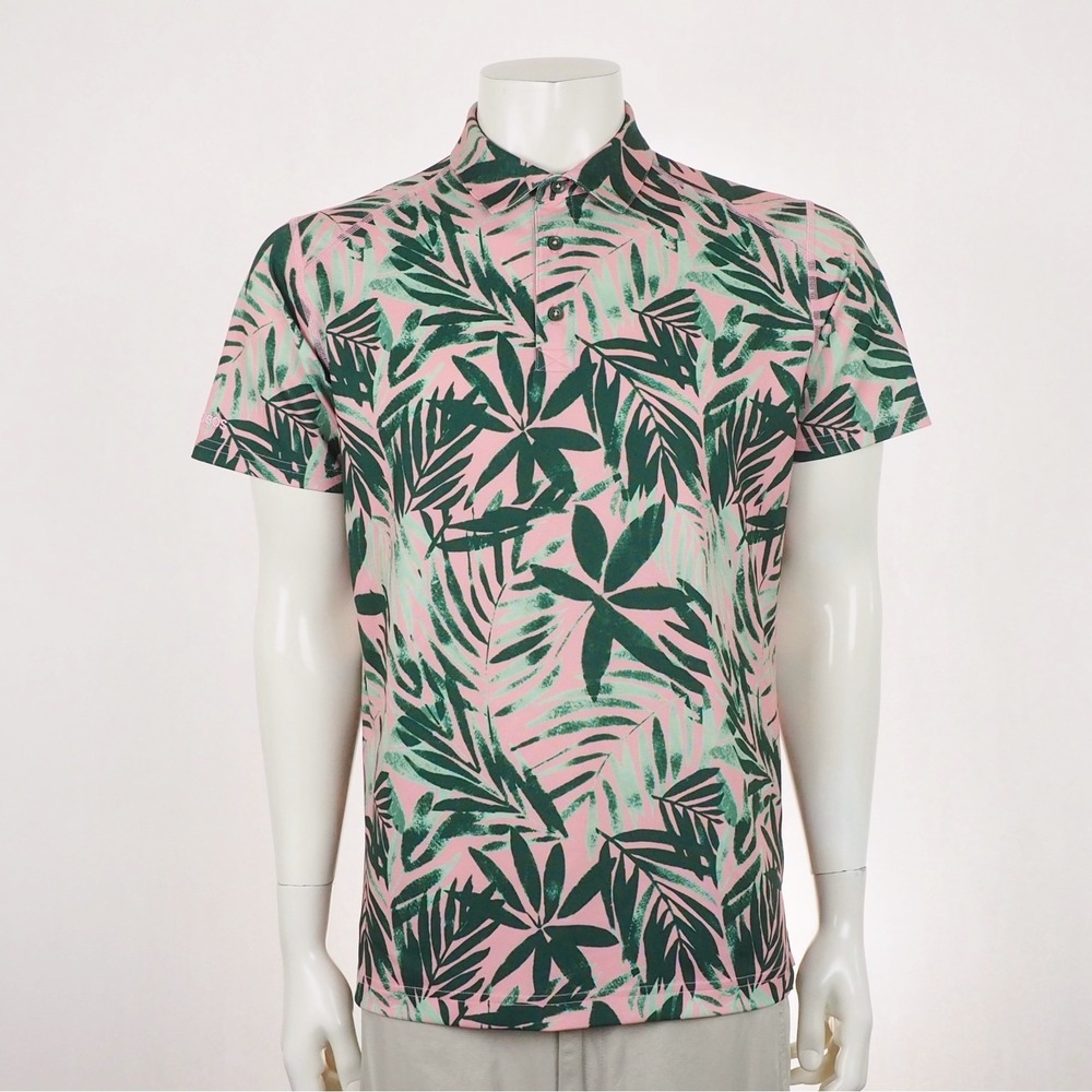 Bonobos Golf Polo Shirt Mens Medium Pink Floral AOP Slim Fit Performance Blend